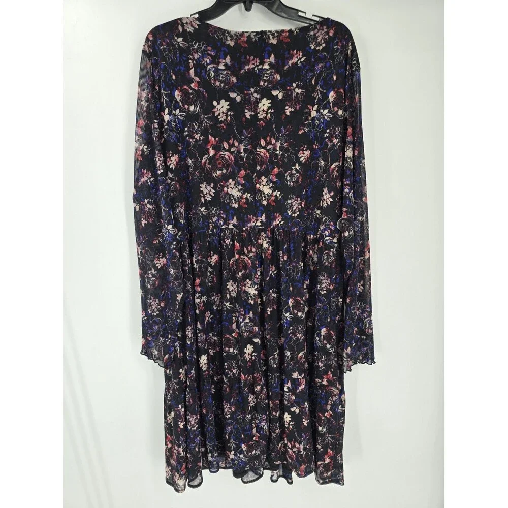 Torrid Plus Size Ruffled Mini Dress Mesh Dark Floral Black Skater Babydoll Dress